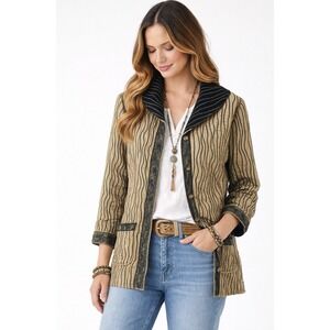 Vintage Yak Magik Gold Black Reversible Wavy Stripe Blazer Jacket Large